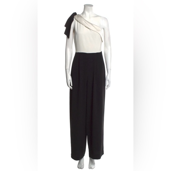Alice + Olivia Pants - Alice + Olivia Black and Cream One-Shoulder Jumpsuit